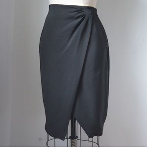 Banana Republic Crepe-de-Chine Black Drapey Faux-Wrap Pencil Skirt